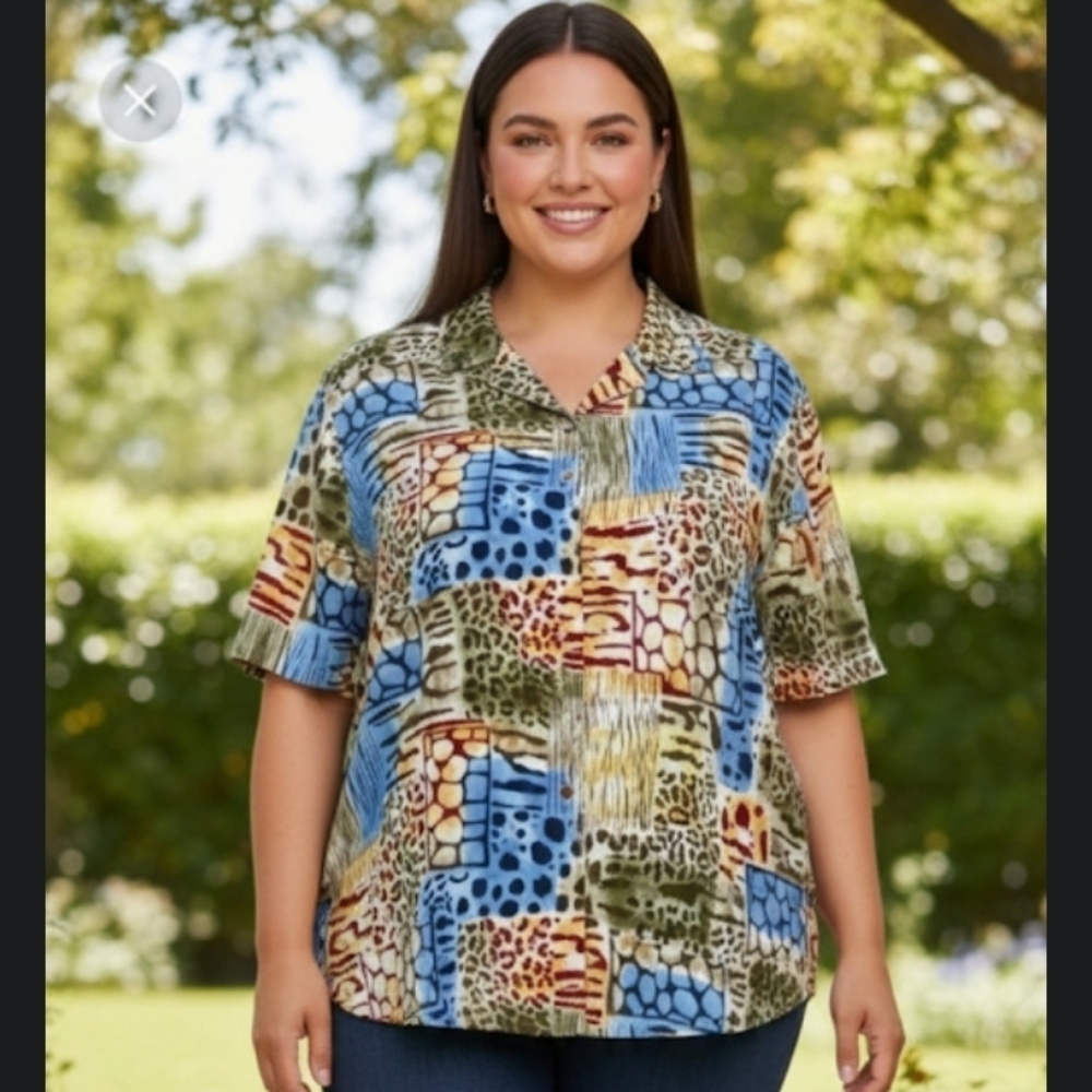 Colorful Abstract Pattern Shirt animal print size 18W Alfred Dunner